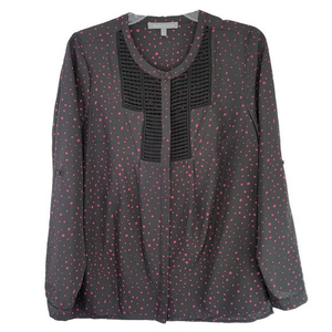 Daniel Rainn Women Small Black Purple Polka Dot Button Up long Sleeve Shirt